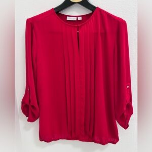 New York & Company Red Pleated Blouse